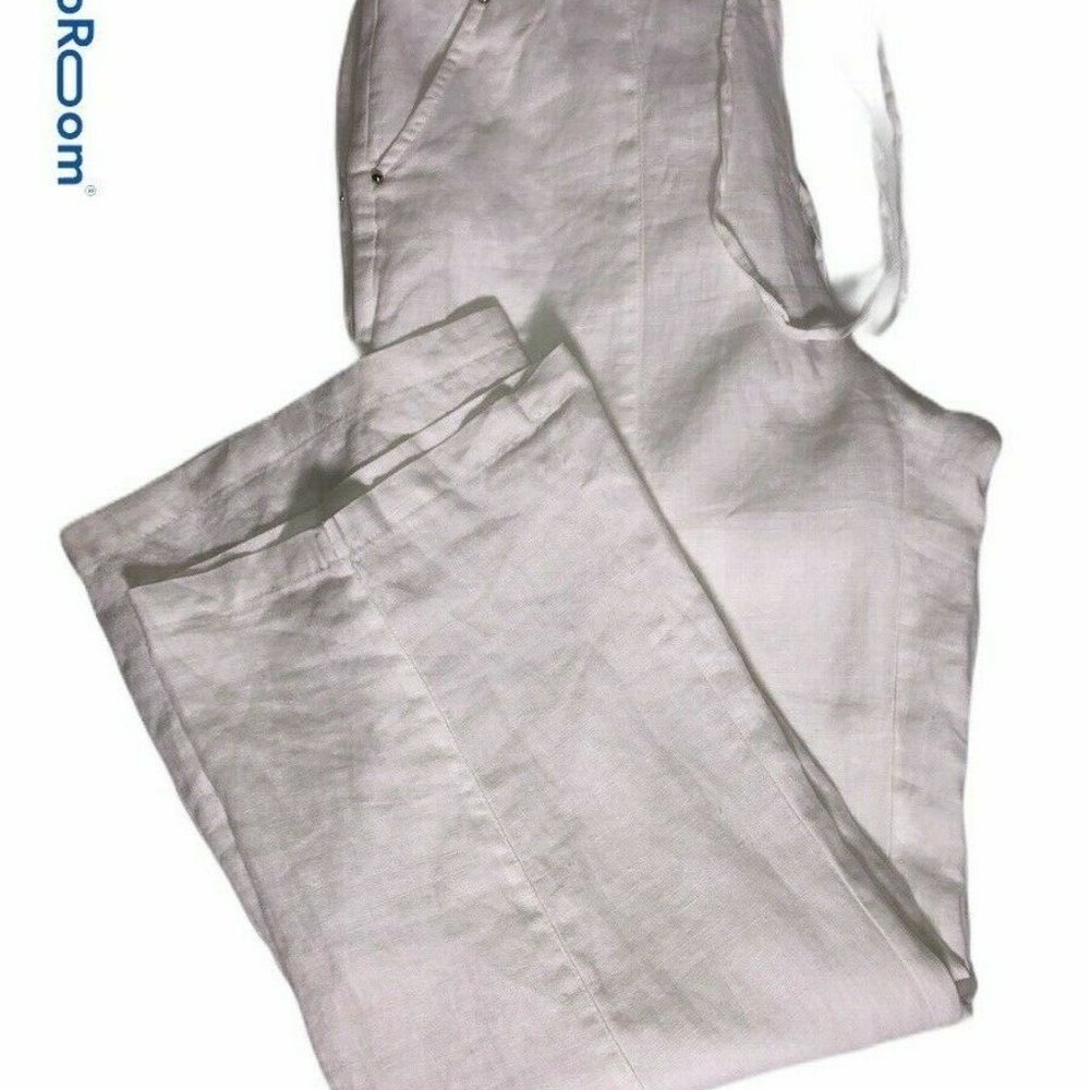 JM Collection White 100% Linen Crapri Cropped Pant